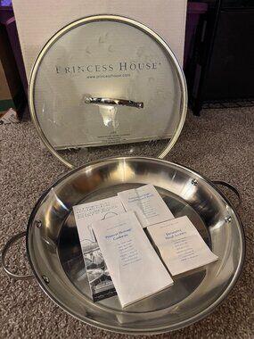 NEW Princess House 6376 2-Pc 14" Stainless Steel Casserole Pan with Glass Lid